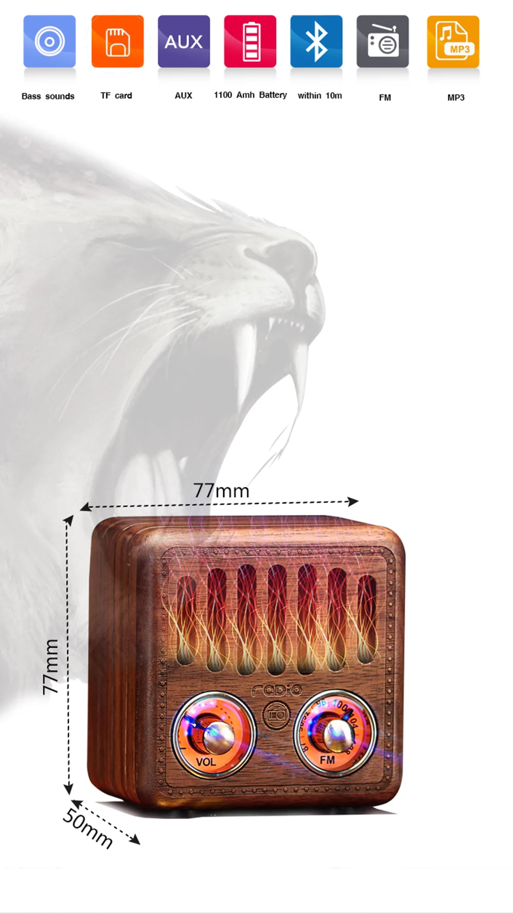 Big River Hardware Vintage Walnut FM Bluetooth Speaker