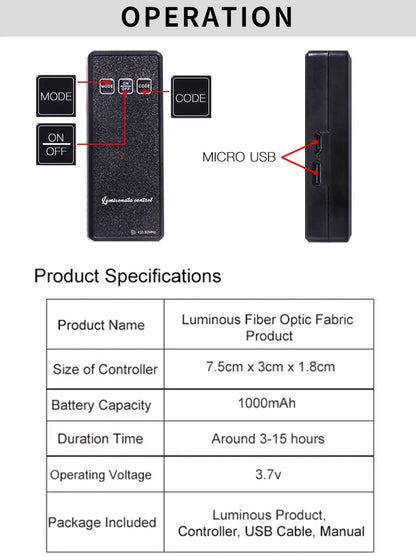 Lumisonata Rechargeable LED Fabric with Multiple Light Modes