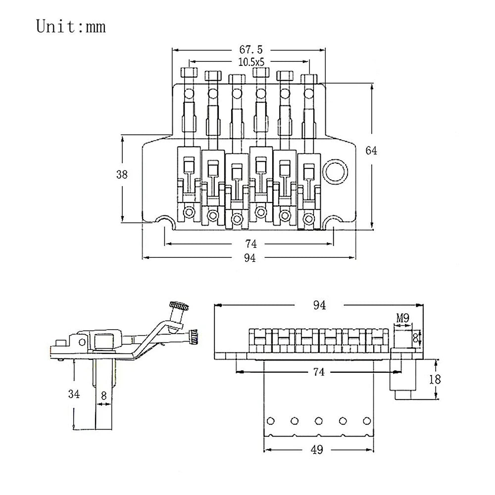 Big River Hardware Double Locking Tremolo Bridge - Black/Silver