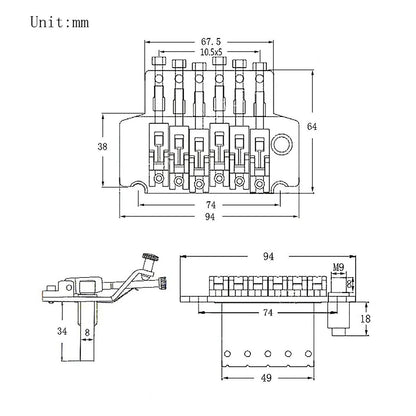 Big River Hardware Double Locking Tremolo Bridge - Black/Silver