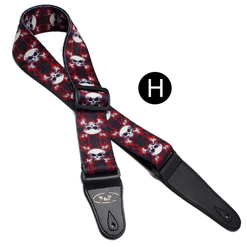 Premium Adjustable Skulls Design Guitar Strap by Big River Hardware for Rock Musicians
