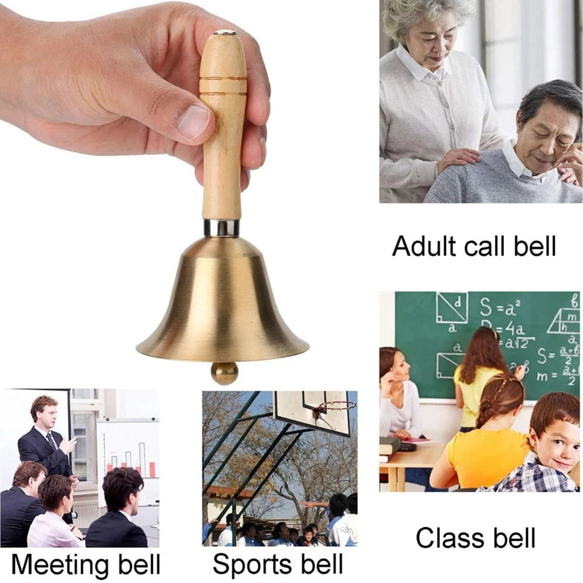Hand Bells instrument 5 Piece Set With Wooden Handles
