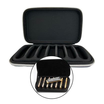 Big River Hardware Premium Harmonica Case - Durable EVA Storage for Up to 7 Instruments with Soft Slots and Zipper Closure