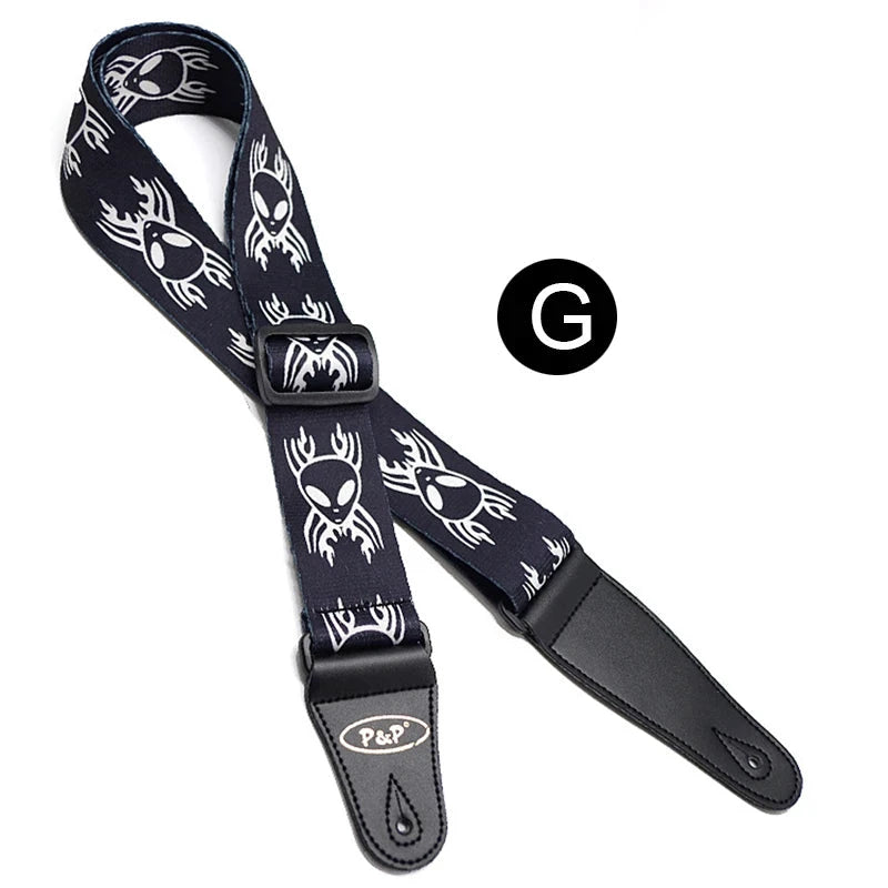 Premium Adjustable Skulls Design Guitar Strap by Big River Hardware for Rock Musicians