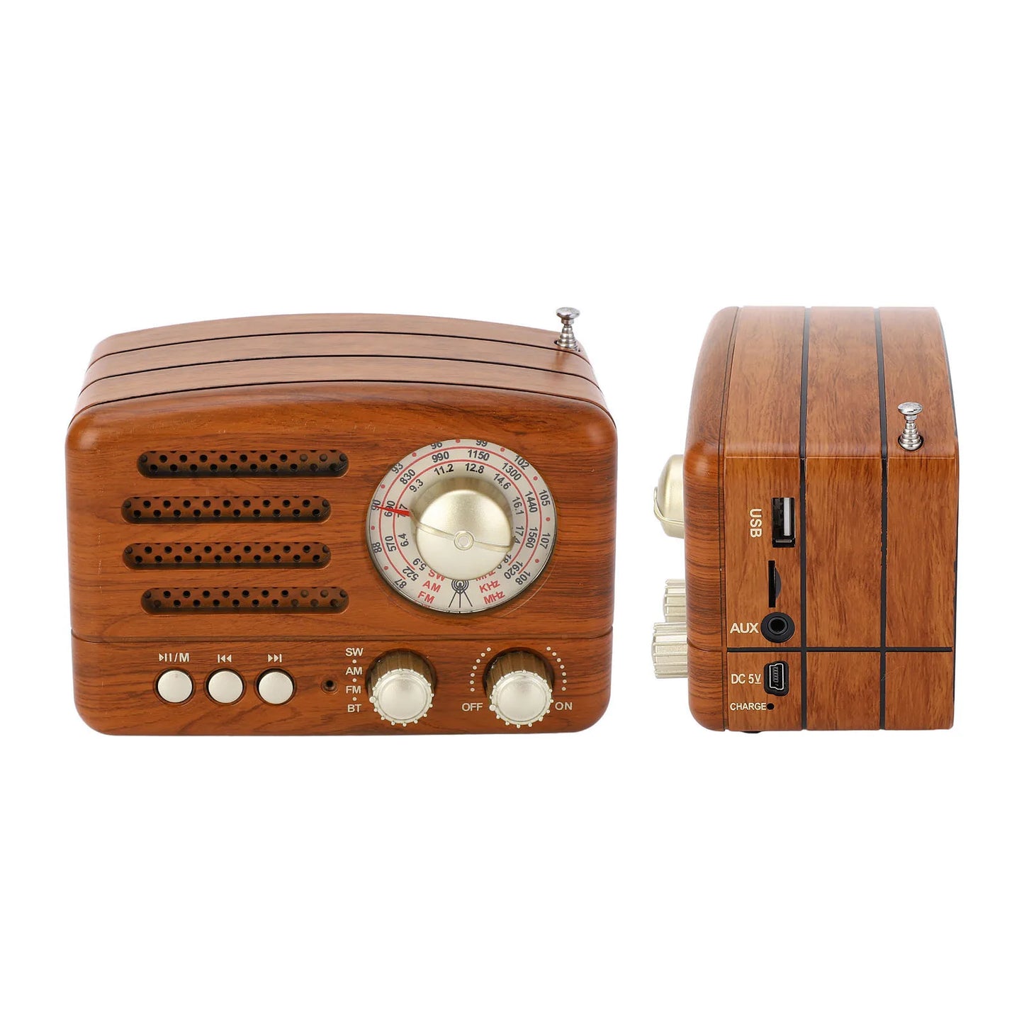 Big River Hardware Retro Wooden Bluetooth Speaker with AM/FM Radio
