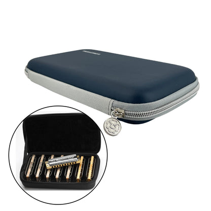 Big River Hardware Premium Harmonica Case - Durable EVA Storage for Up to 7 Instruments with Soft Slots and Zipper Closure