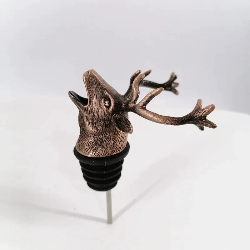 Big River Hardware Zinc Alloy Animal Head Wine Pourer - Deer Elk Lion Designs for Stylish Bar Accessories and Wine Enthusiasts