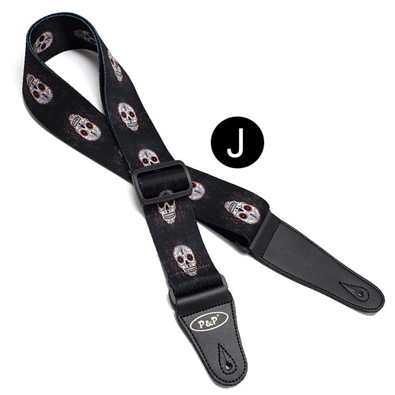 Premium Adjustable Skulls Design Guitar Strap by Big River Hardware for Rock Musicians