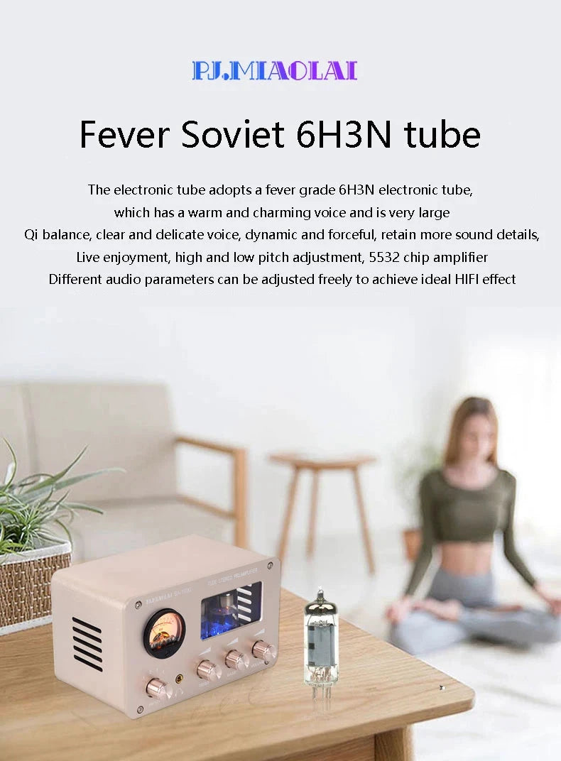 Tube Preamplifier 4 In 2 Out HIFI Preamplifier 6H3N Tube 5332 Op-amp Chip High Power Headphone Amplifier High Bass Adjustable
