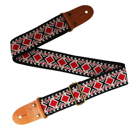 Big River Hardware Adjustable Embroidered Guitar Strap with Leather Ends for Bass, Electric, and Acoustic Guitars - Vintage Design for Ultimate Comfort and Durability