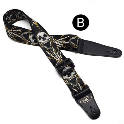 Premium Adjustable Skulls Design Guitar Strap by Big River Hardware for Rock Musicians