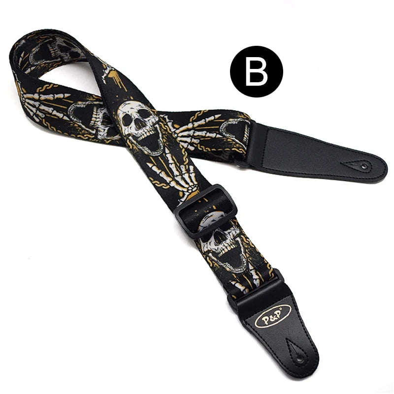 Premium Adjustable Skulls Design Guitar Strap by Big River Hardware for Rock Musicians