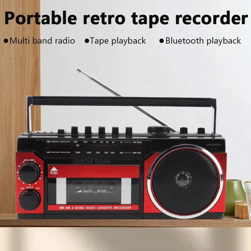 Big River Hardware Portable Retro Boombox with Bluetooth Tape Player