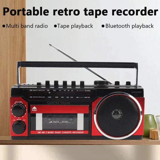 Big River Hardware Portable Retro Boombox with Bluetooth Tape Player