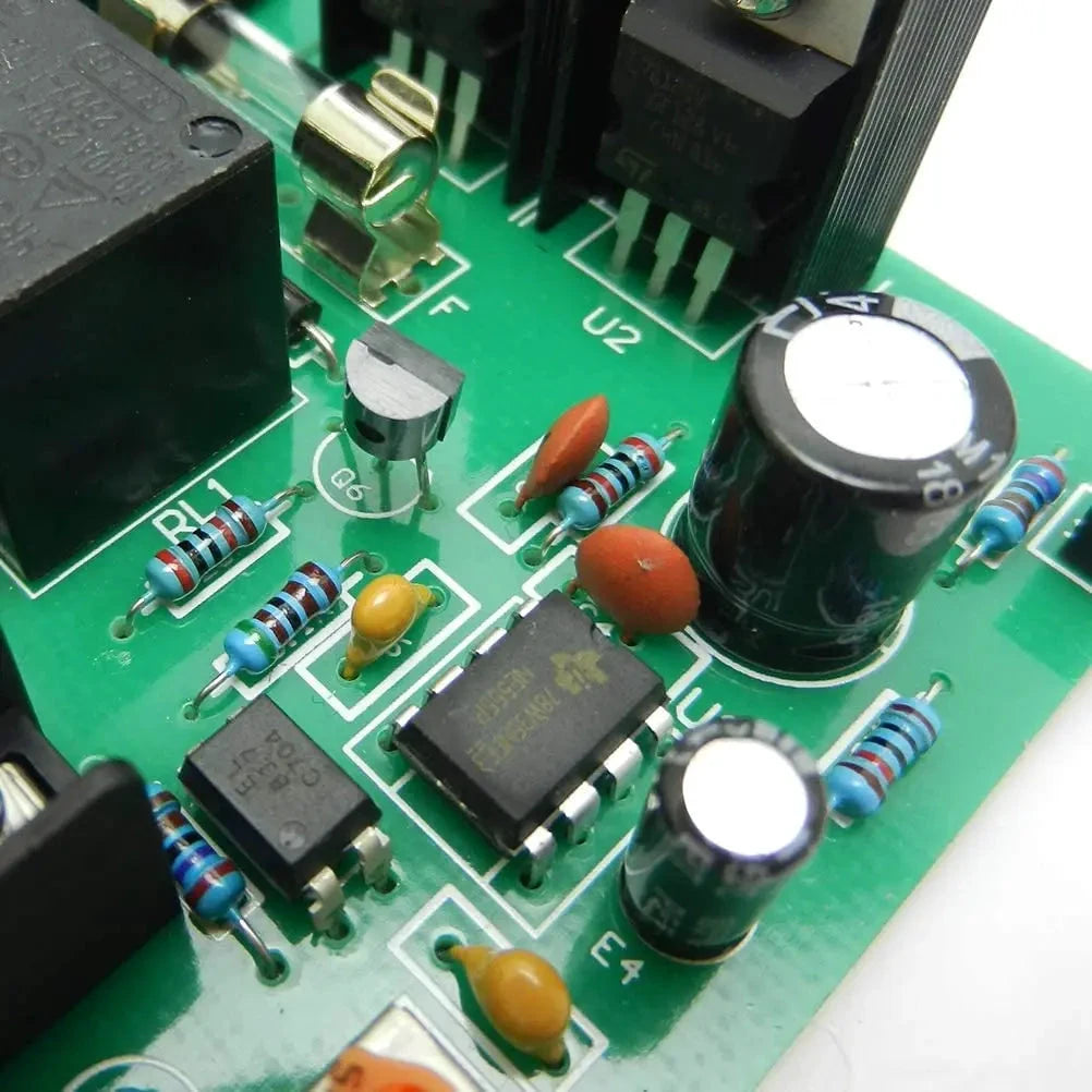 Close-up of an electronic circuit board with various components.