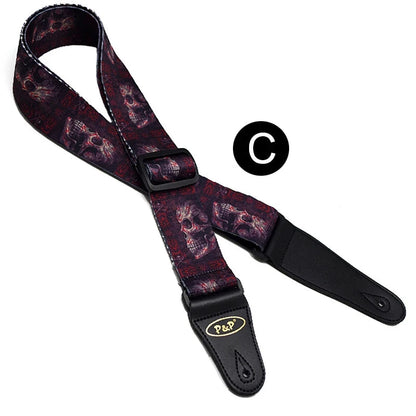 Premium Adjustable Skulls Design Guitar Strap by Big River Hardware for Rock Musicians