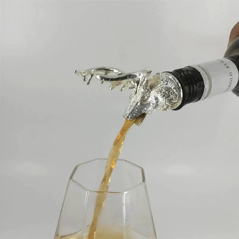 Big River Hardware Zinc Alloy Animal Head Wine Pourer - Deer Elk Lion Designs for Stylish Bar Accessories and Wine Enthusiasts