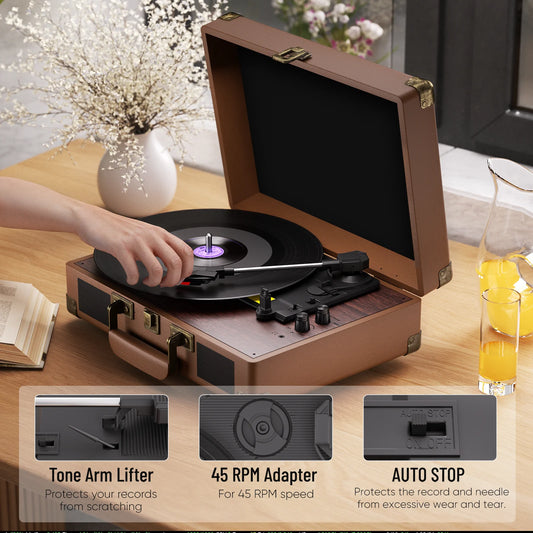 Big River Hardware Premium Portable Vinyl Record Player with Anti-Vibration Technology and 3 Speeds for Skip-Free Music Enjoyment