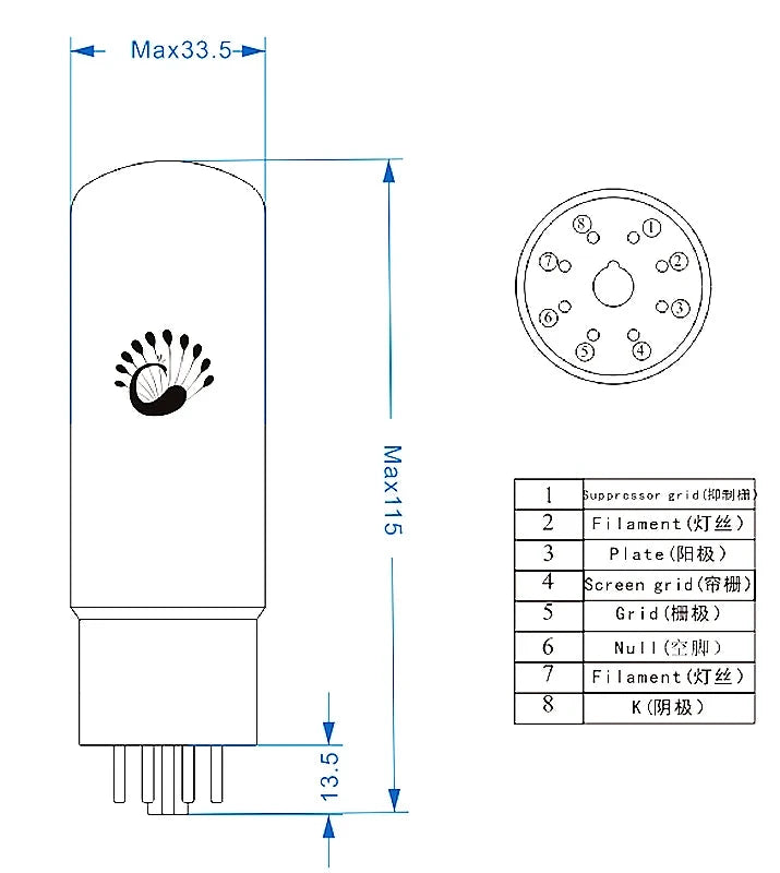 EL34 Tube High-Fidelity Vacuum Tube for Audio Amplifiers