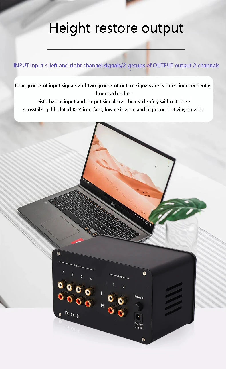 Tube Preamplifier 4 In 2 Out HIFI Preamplifier 6H3N Tube 5332 Op-amp Chip High Power Headphone Amplifier High Bass Adjustable