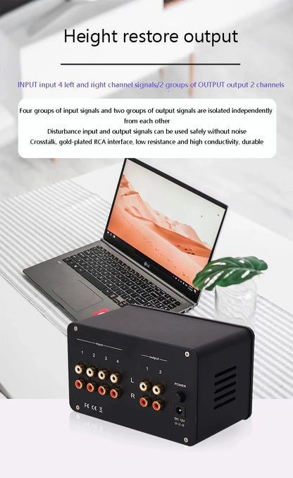 Tube Preamplifier 4 In 2 Out HIFI Preamplifier 6H3N Tube 5332 Op-amp Chip High Power Headphone Amplifier High Bass Adjustable