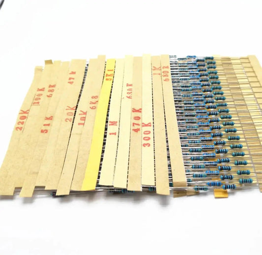 600pcs/lot 30Values* 20pcs 1% 1/4 W Resistor Pack Set Diy Metal Film Resistor Kit Use Colored Ring Resistance (10 Ohms~1 M Ohm)