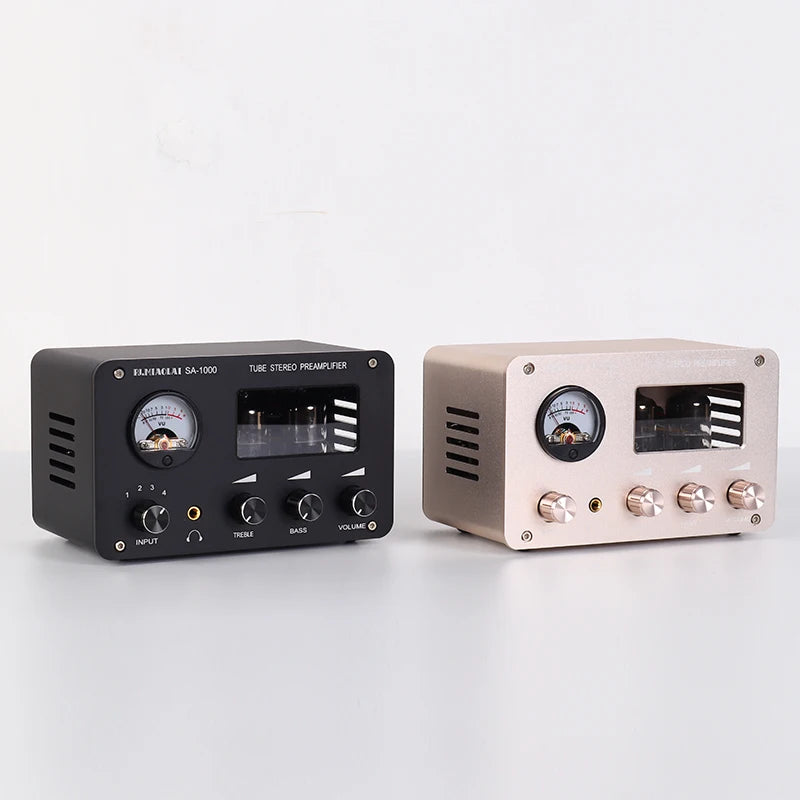 Tube Preamplifier 4 In 2 Out HIFI Preamplifier 6H3N Tube 5332 Op-amp Chip High Power Headphone Amplifier High Bass Adjustable