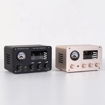Tube Preamplifier 4 In 2 Out HIFI Preamplifier 6H3N Tube 5332 Op-amp Chip High Power Headphone Amplifier High Bass Adjustable
