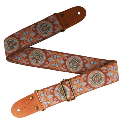 Big River Hardware Adjustable Embroidered Guitar Strap with Leather Ends for Bass, Electric, and Acoustic Guitars - Vintage Design for Ultimate Comfort and Durability