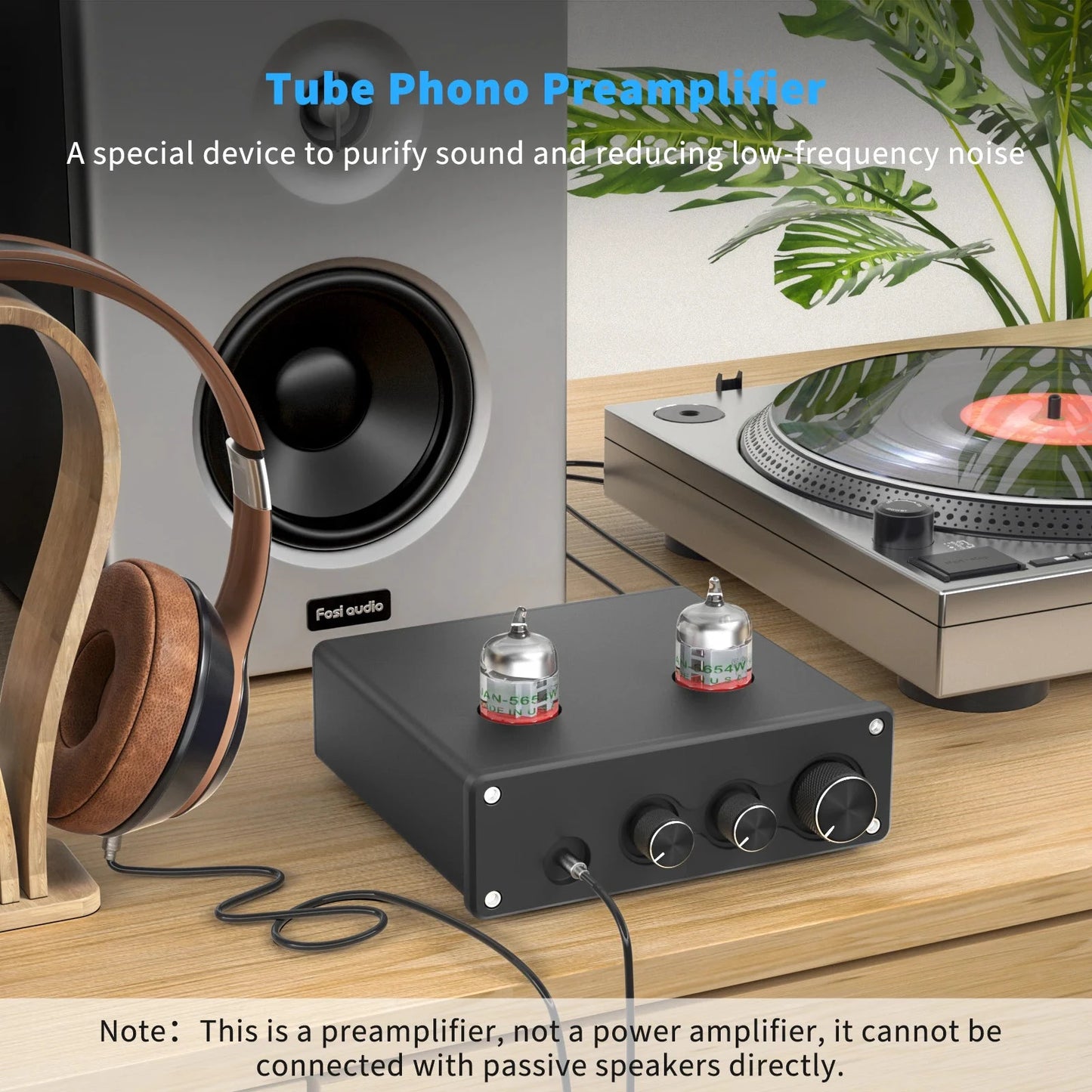 Fosi Audio Phono Preamp for Turntable Phonograph Preamplifier With Vacuum Tube Amplifier HiFi BOX X4