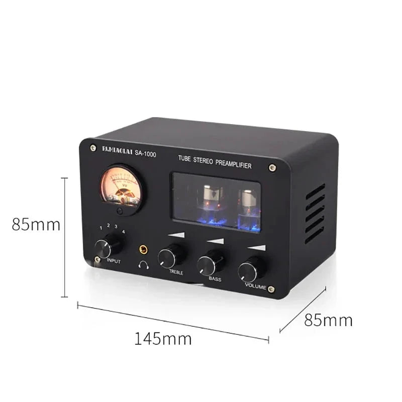 Tube Preamplifier 4 In 2 Out HIFI Preamplifier 6H3N Tube 5332 Op-amp Chip High Power Headphone Amplifier High Bass Adjustable