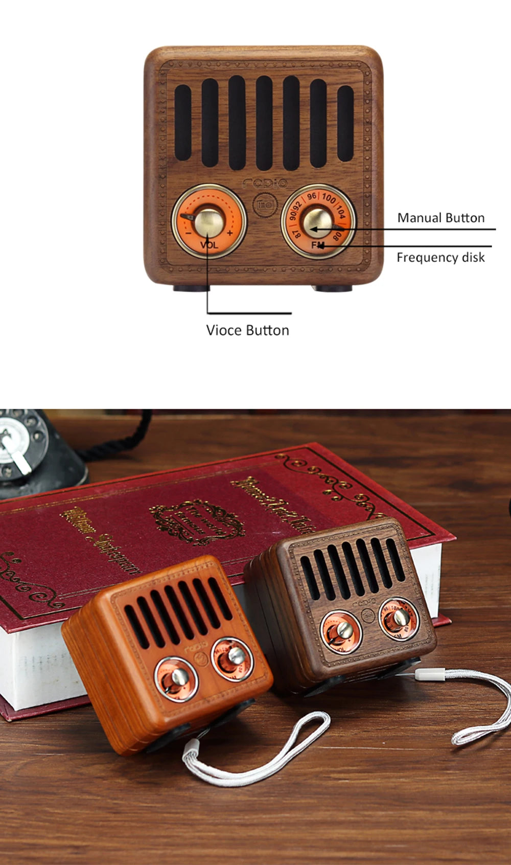 Big River Hardware Vintage Walnut FM Bluetooth Speaker
