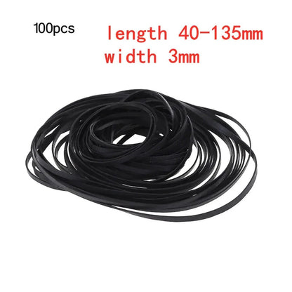 50/100Pcs 1/2/3/4mm Width Universal Mix Cassette Tape Machine Belts Assorted Flat Rubber Belt for CD DVD Recorders Walkman