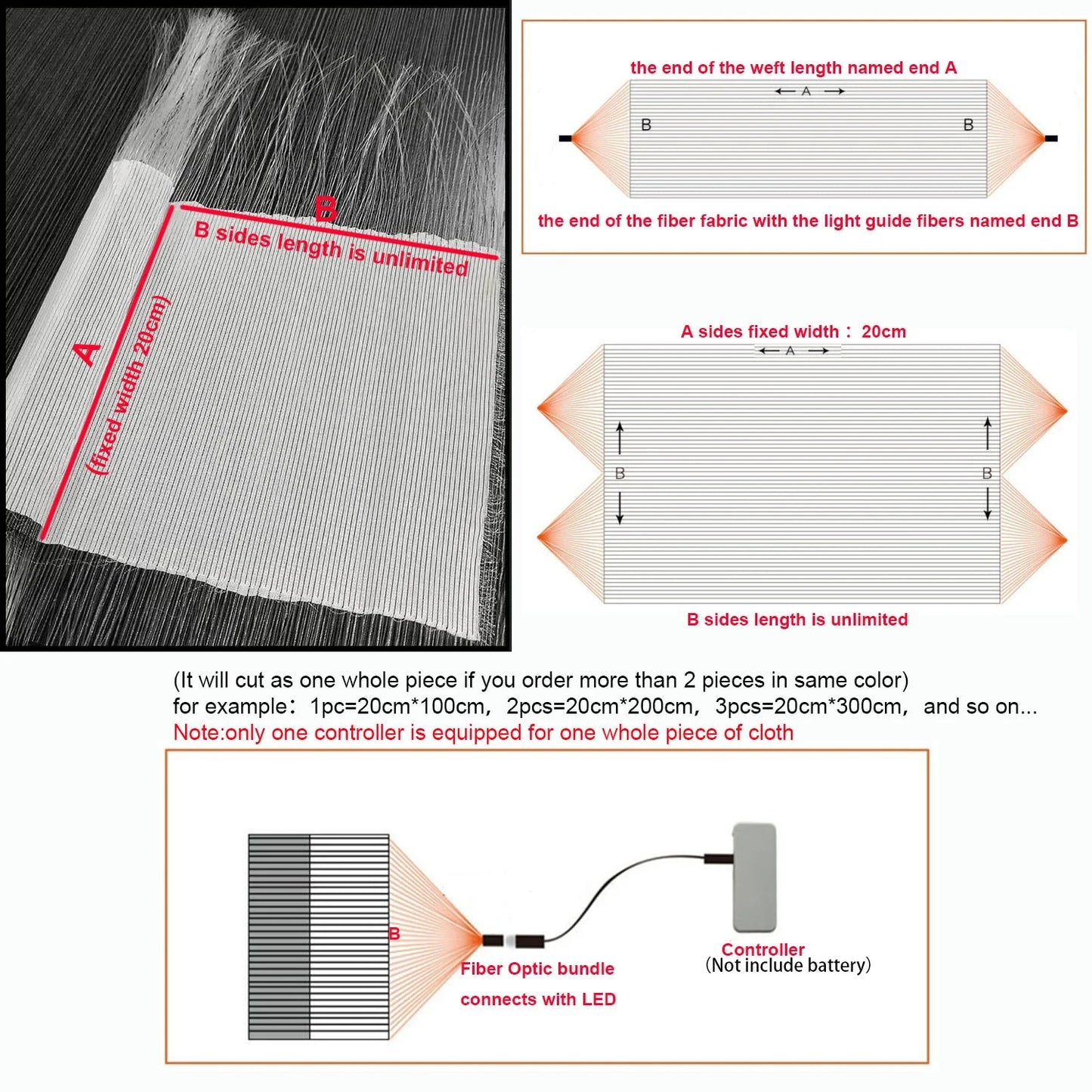 Illuminated 100cm Fiber Optic Fabric for amplifier design