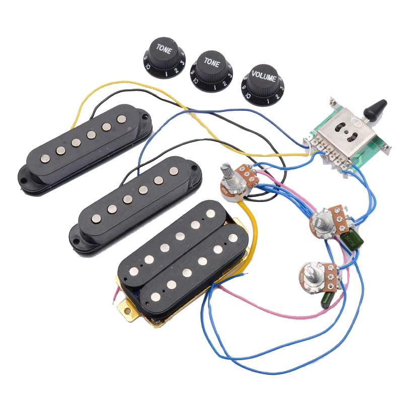 Prewired Strat Guitar Harness SSS 5Way Black Knobs
