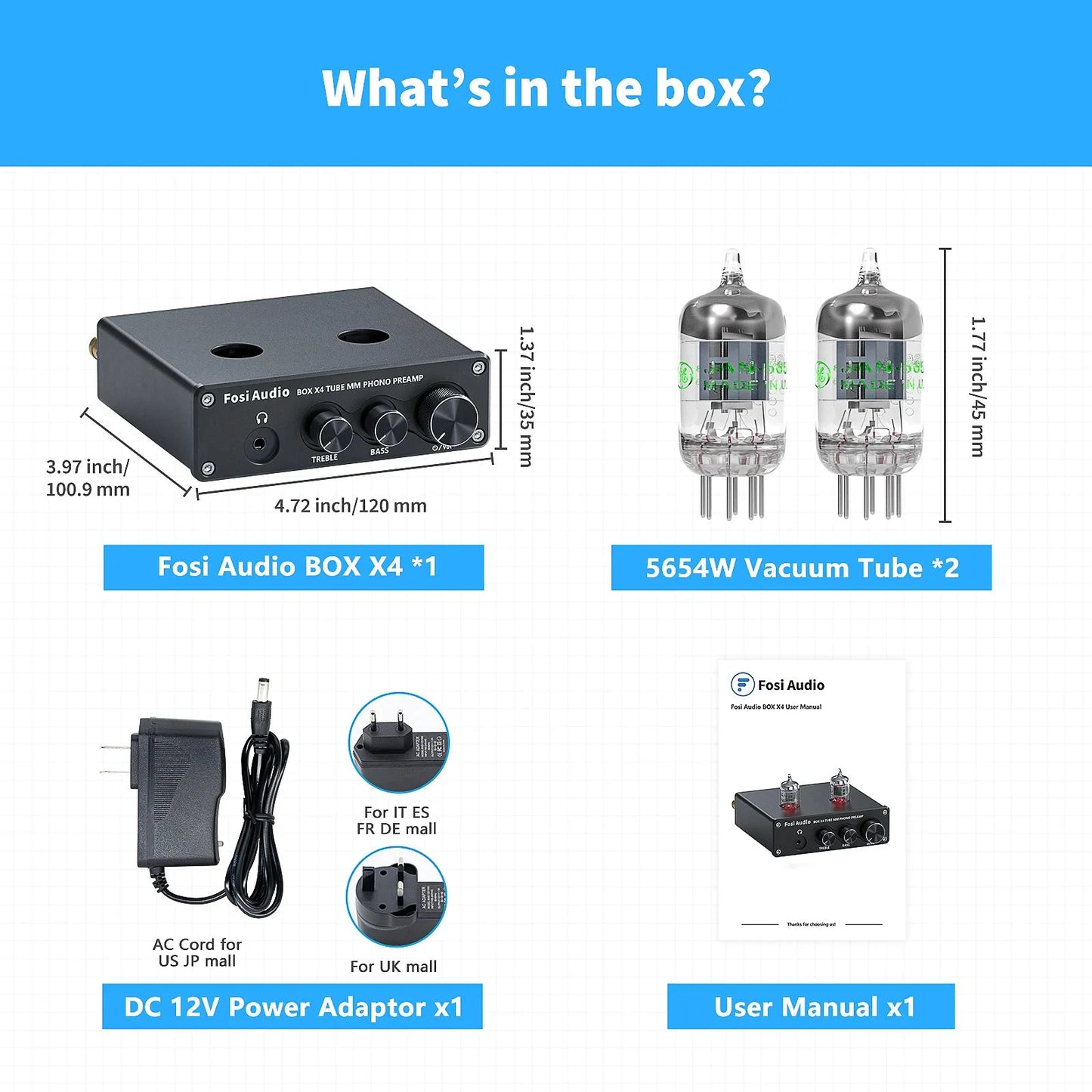 Fosi Audio Phono Preamp for Turntable Phonograph Preamplifier With Vacuum Tube Amplifier HiFi BOX X4