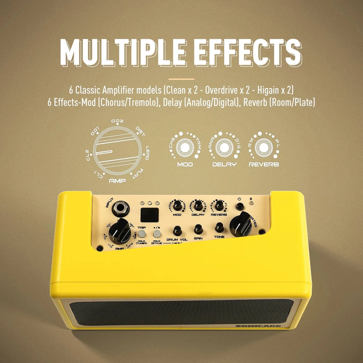 Sonicake Amp Toast Speaker Mini Guitar Combo Amplifier Light weight All-in-one Bluetooth Bedroom Multi-Effects QAM-50