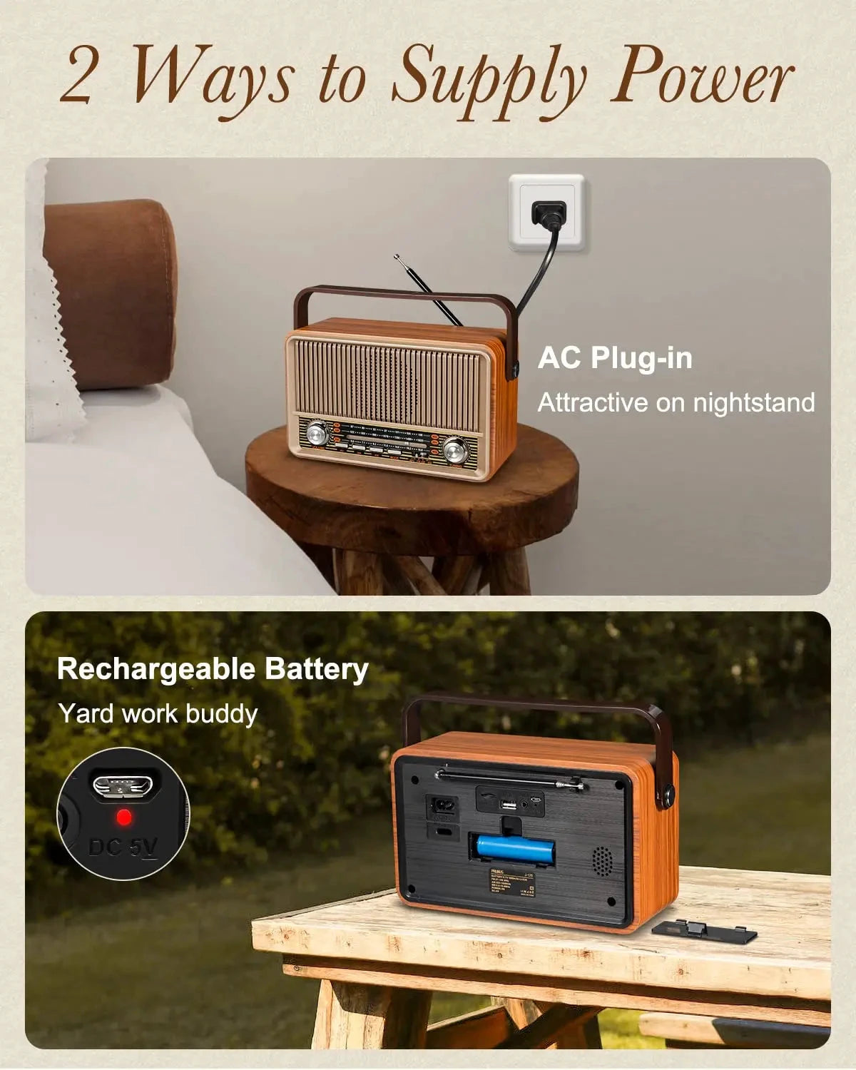 Big River Hardware Mid-Century Modern AM/FM Portable Radio
