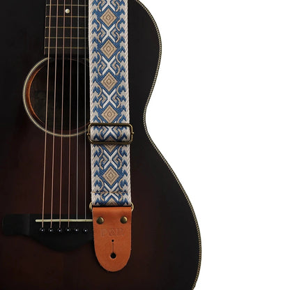 Big River Hardware Adjustable Embroidered Guitar Strap with Leather Ends for Bass, Electric, and Acoustic Guitars - Vintage Design for Ultimate Comfort and Durability