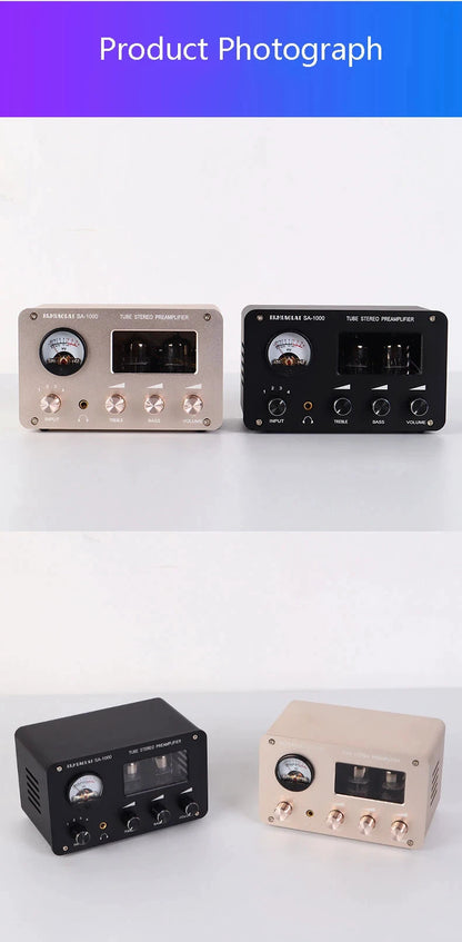 Tube Preamplifier 4 In 2 Out HIFI Preamplifier 6H3N Tube 5332 Op-amp Chip High Power Headphone Amplifier High Bass Adjustable