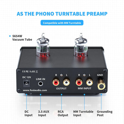 Fosi Audio Phono Preamp for Turntable Phonograph Preamplifier With Vacuum Tube Amplifier HiFi BOX X4