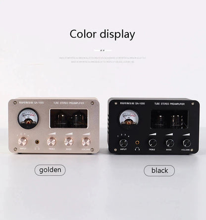 Tube Preamplifier 4 In 2 Out HIFI Preamplifier 6H3N Tube 5332 Op-amp Chip High Power Headphone Amplifier High Bass Adjustable
