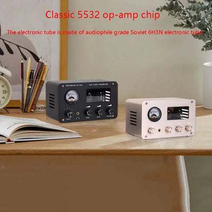 Tube Preamplifier 4 In 2 Out HIFI Preamplifier 6H3N Tube 5332 Op-amp Chip High Power Headphone Amplifier High Bass Adjustable