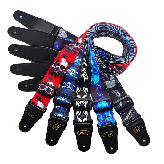 Premium Adjustable Skulls Design Guitar Strap by Big River Hardware for Rock Musicians