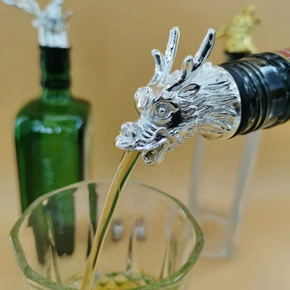 Big River Hardware Zinc Alloy Animal Head Wine Pourer - Deer Elk Lion Designs for Stylish Bar Accessories and Wine Enthusiasts