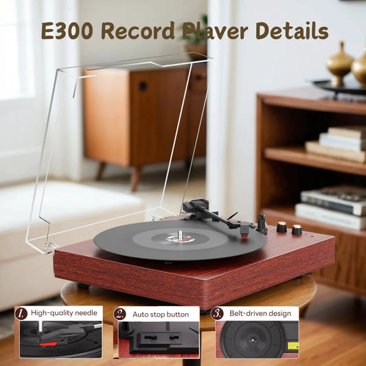 MAIO Record Player  Bluetooth Vintage Audio Turntables 3-Speed 33/45/78RPM Vinyl Spinner with Speakers, Headphone Jack, AUX-in