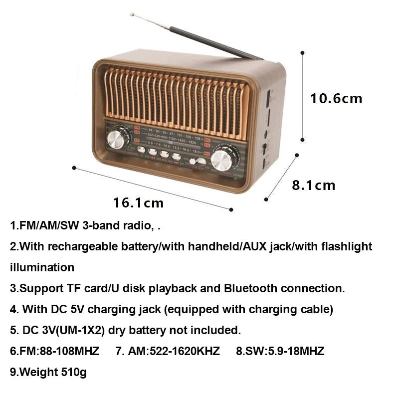 Big River Hardware Portable Multi-Band Radio with Bluetooth Flashlight