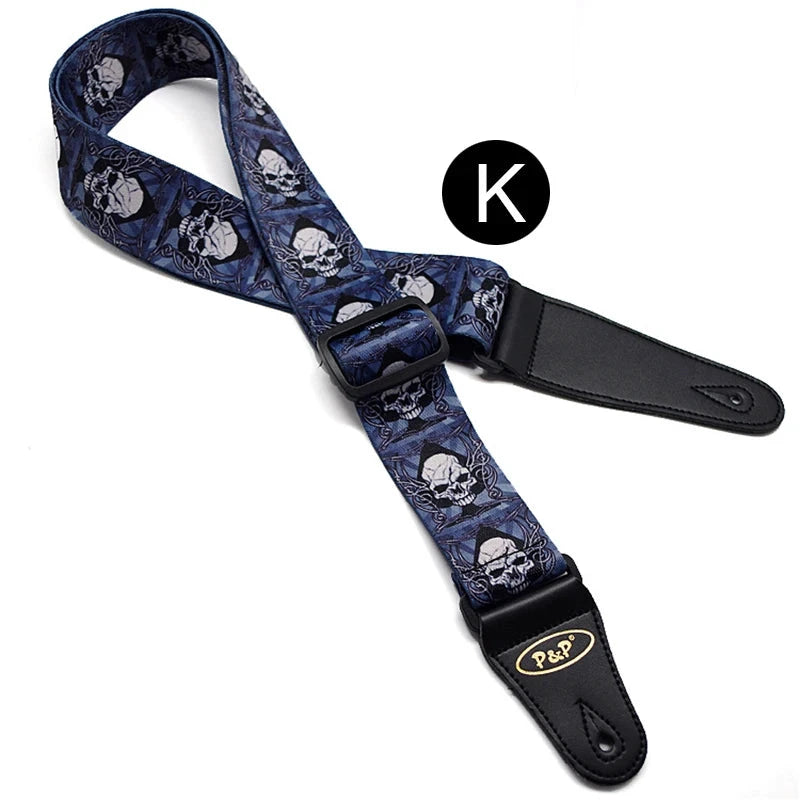 Premium Adjustable Skulls Design Guitar Strap by Big River Hardware for Rock Musicians