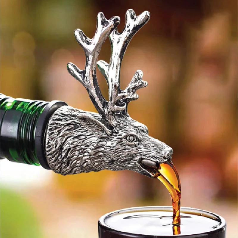 Big River Hardware Zinc Alloy Animal Head Wine Pourer - Deer Elk Lion Designs for Stylish Bar Accessories and Wine Enthusiasts