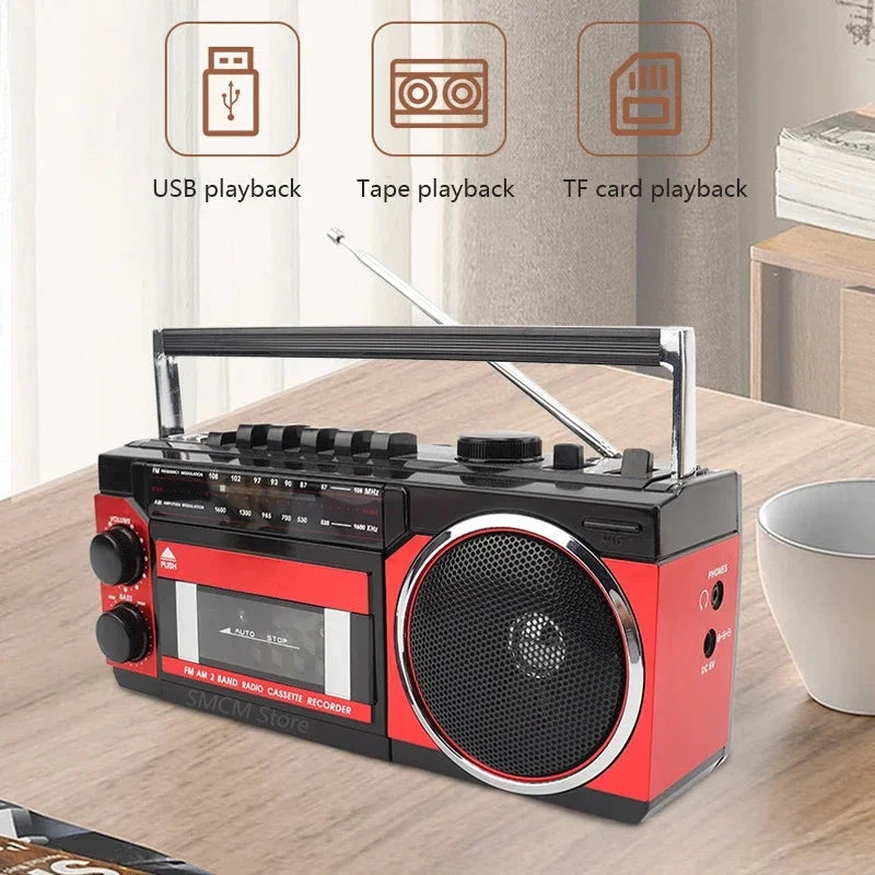 Big River Hardware Portable Retro Boombox with Bluetooth Tape Player